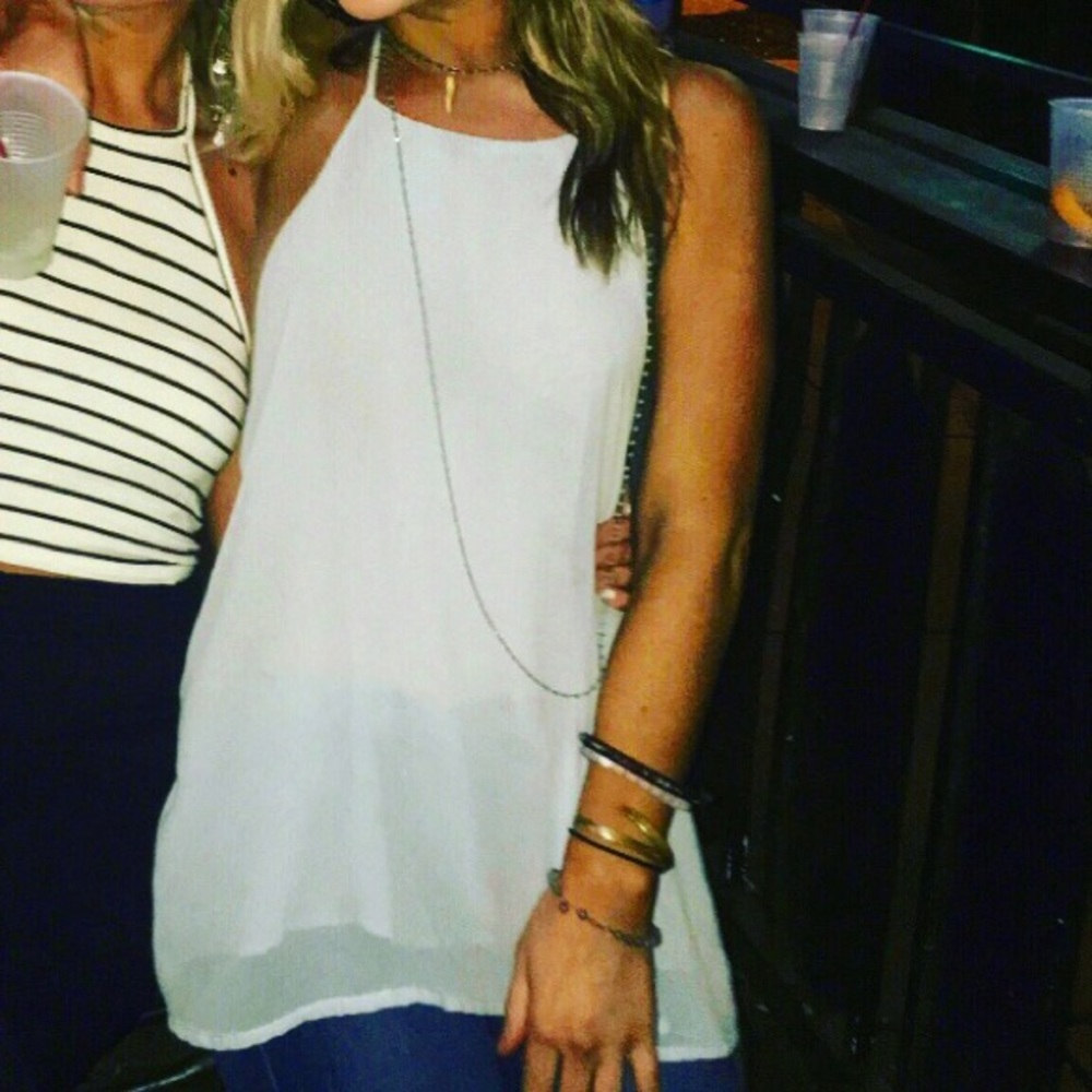 Light blue high neck low back top